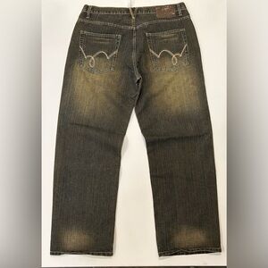 Five Elementz Wide Leg Jeans Gray Brown Stripe Denim Baggy Skater Y2K 38x34